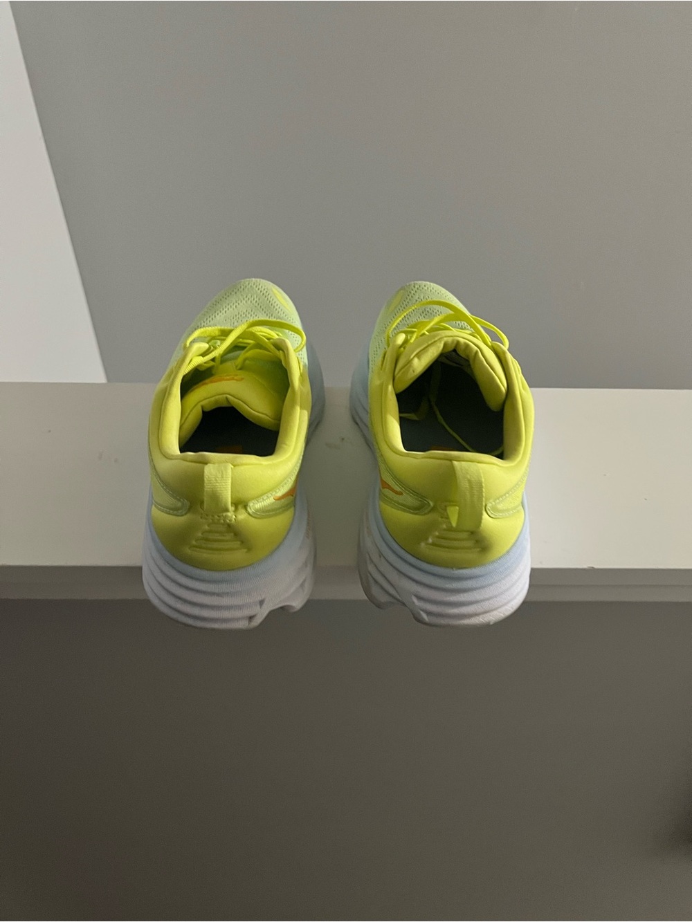 Hoka Bondi 8 Neon Yellow Running Shoes with Orange Logo - Picture 2 of 7